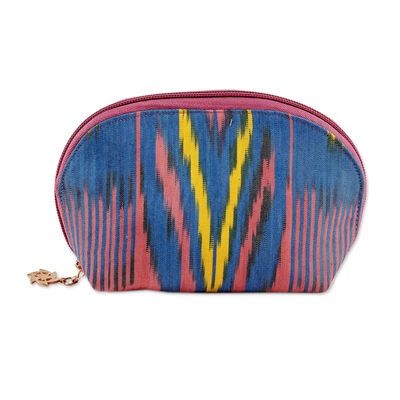 Colorful Ikat Cotton Cosmetic Bag Crafted in Uzbekistan