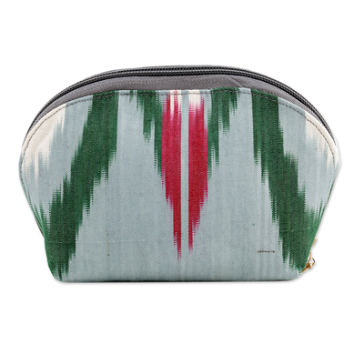 Cotton Cosmetic Bag with Ikat Patterns Crafted in Uzbekistan