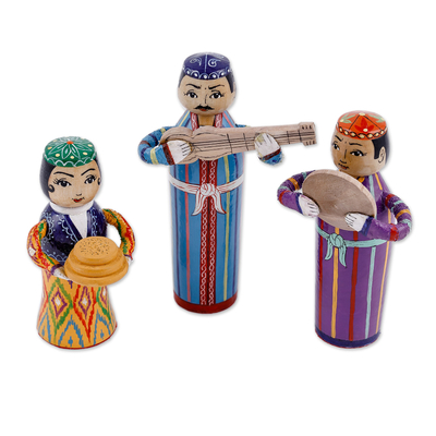 Set of Three Traditional Pine and Birch Wood Figurines