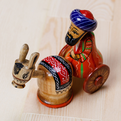 Hand-Painted Red Traditional Wood Figurine of Tajik Merchant