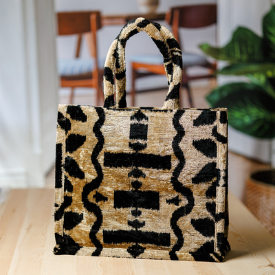 Handcrafted Silk Velvet Handle Bag with Zebra Pattern