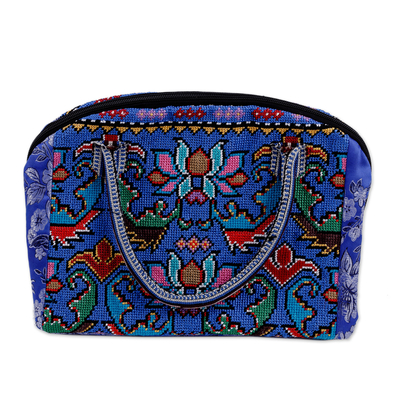 Traditional Floral Iroki Embroidered Blue Cotton Handbag