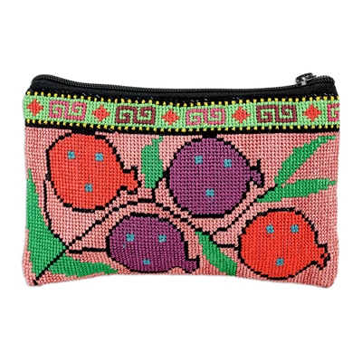 Pink Cosmetic Bag with Pomegranate Suzani Hand Embroidery