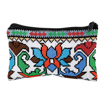Uzbek Floral-Themed Hand-Embroidered Cosmetic Bag