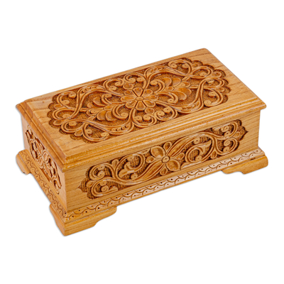 Hand-Carved Classic Walnut Wood Jewelry Box