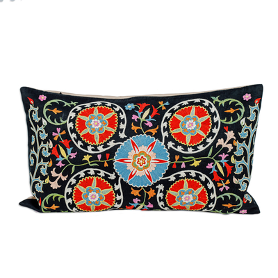 Classic Embroidered Silk and Cotton Blend Cushion Cover