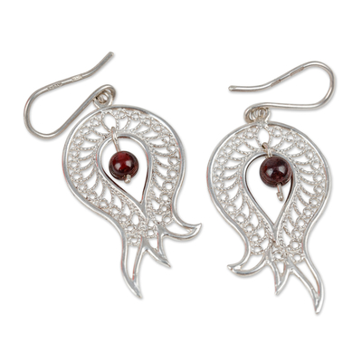 Polished Pomegranate-Shaped Garnet Filigree Dangle Earrings