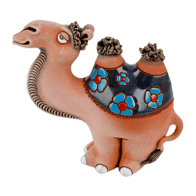 Handcrafted Floral Ceramic Camel Figurine from Uzbekistan
