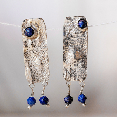 Minimalist Textured Natural Lapis Lazuli Dangle Earrings