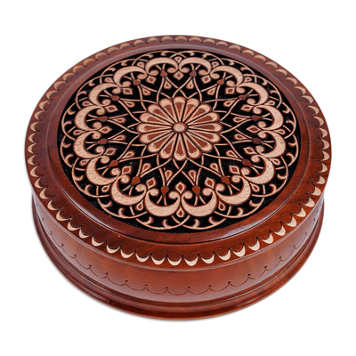 Hand-Carved Floral Walnut Wood Jewelry Box from Uzbekistan