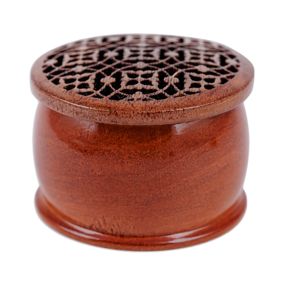 Traditional Floral-Patterned Mini Walnut Wood Ring Box