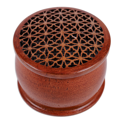 Handcrafted Quatrefoil-Patterned Mini Walnut Wood Ring Box