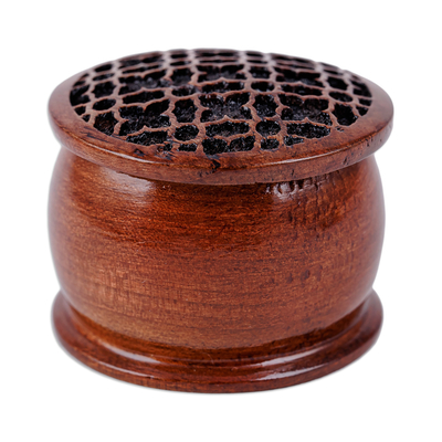 Handcrafted Floral-Patterned Mini Walnut Wood Ring Box