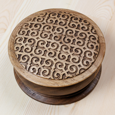 Traditional Hand-Carved Patterned Walnut Wood Jewelry Box