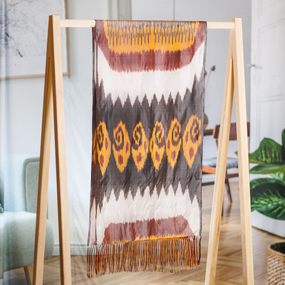 Handwoven Ikat Patterned Warm-Toned Silk Scarf