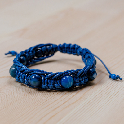 Handmade Blue Agate Beaded Macrame Shambhala Style Bracelet