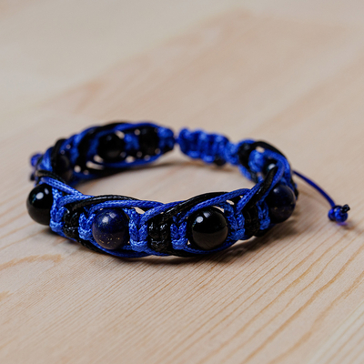Agate & Lapis Lazuli Beaded Macrame Shambhala-Style Bracelet