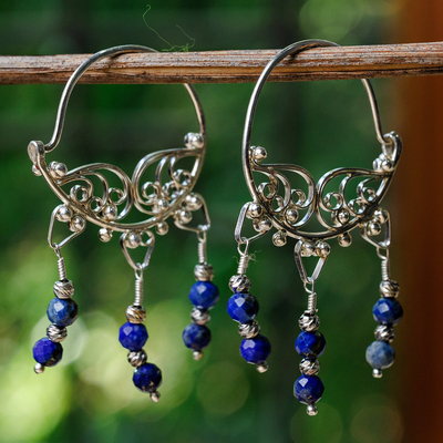 Polished Classic Lapis Lazuli Hoop Chandelier Earrings