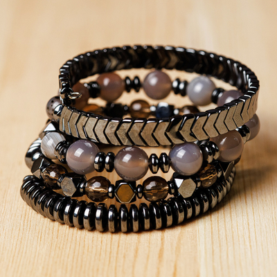 Handmade Black and Grey Multi-Gemstone Beaded Wrap Bracelet