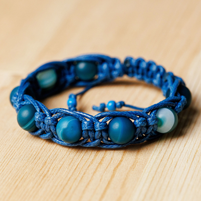Blue Chalcedony Beaded Macrame Shambhala Style Bracelet