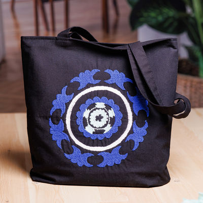 Cotton Tote Bag with Suzani Hand-Embroidered Mandala Motif