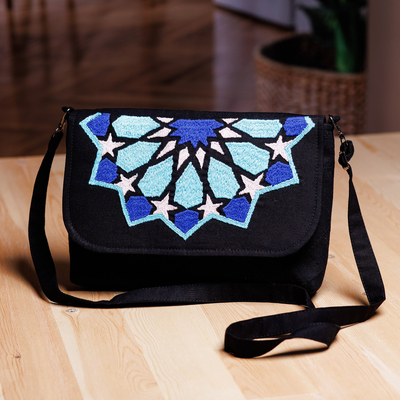 Cotton Sling Bag with Suzani Hand-Embroidered Star Motifs