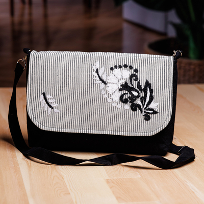 Cotton Sling Bag with Floral and Leaf Suzani Hand Embroidery