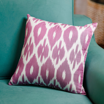 Classic Ikat Patterned Pink and White Cotton Cushion Cover