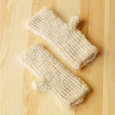 Handwoven Soft Ivory 100% Cashmere Wool Fingerless Mittens