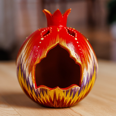Painted Pomegranate-Shaped Porcelain Tealight Candleholder