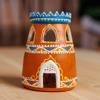 Hand-Painted Minaret-Shaped Porcelain Tealight Candleholder
