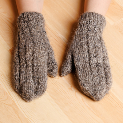 Knit Soft 100% Cashmere Wool Mittens in Light Grey