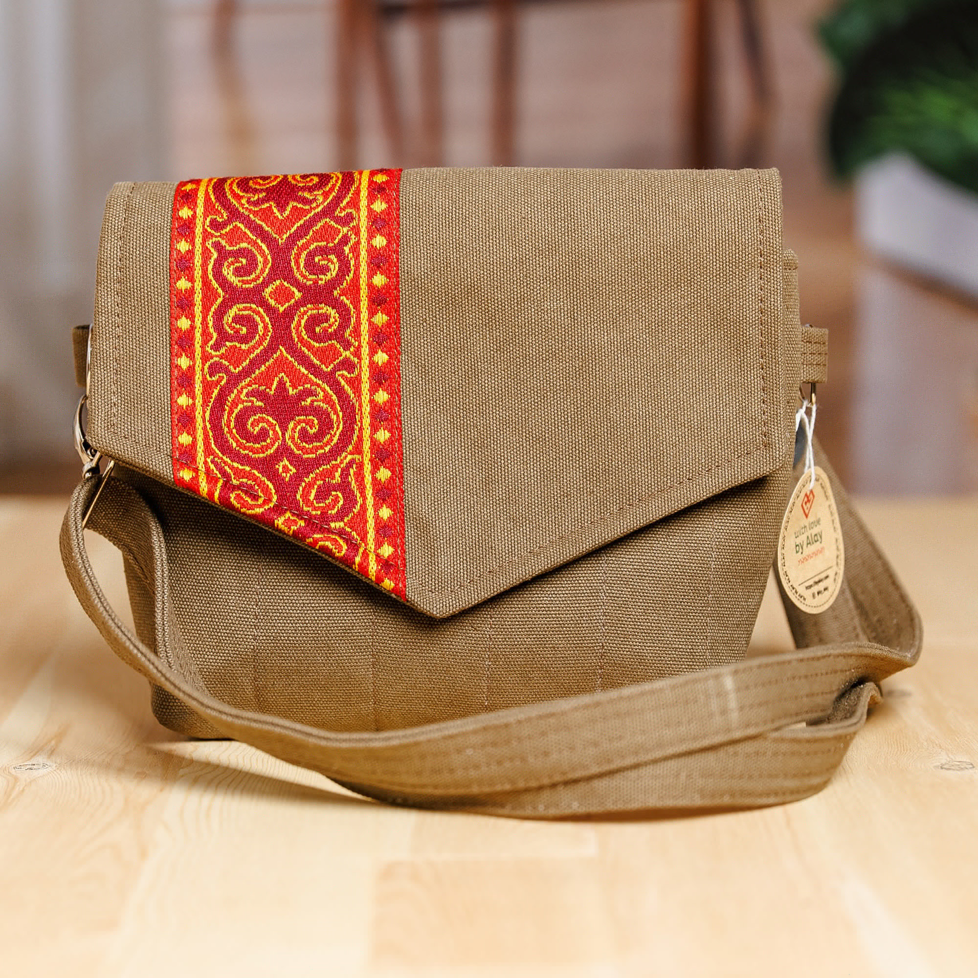 Folk Art Adjustable Red and Artichoke Tarp Shoulder Bag