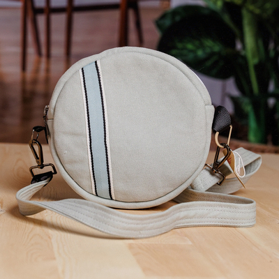 Handcrafted Adjustable Round Blue and Grey Sling Bag