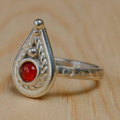 Polished Classic Natural Carnelian Drop-Shaped Cocktail Ring