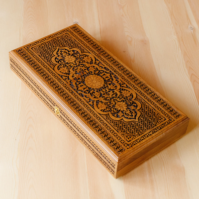 Classic Hand-Carved Walnut Wood Backgammon Set