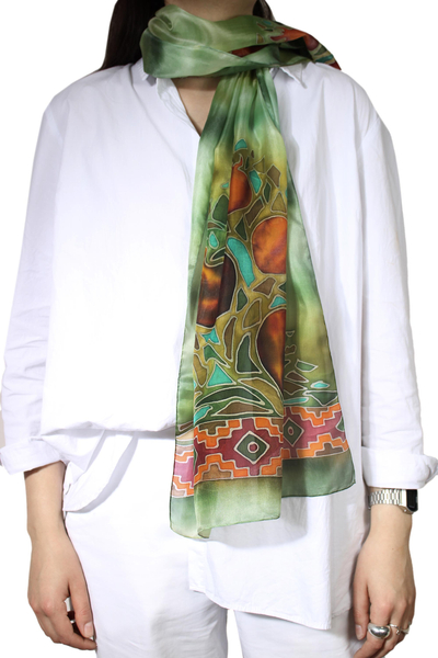 Armenian Hand Painted Scarf in 100% Silk