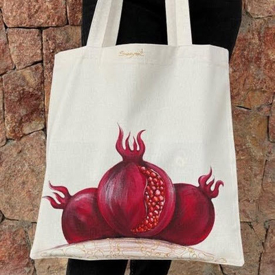 Pomegranate-Inspired Hand-Painted Red Cotton Tote Bag