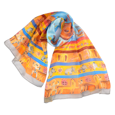 Traditional Hand-Painted Silk Scarf in a Colorful Palette