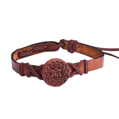 Leather Bracelet with Wooden Armenian Pendant for Protection