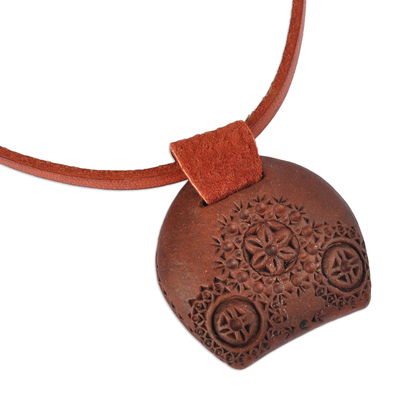 Leather Choker Necklace with Wooden Armenian Pendant