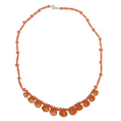 Hand-Painted Ceramic Beaded Droplet Necklace in Orange
