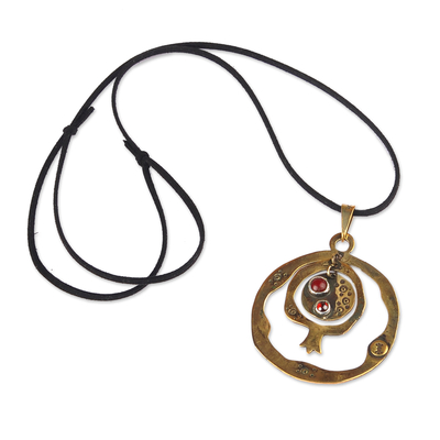 Pomegranate-Themed Brass and Carnelian Pendant Necklace