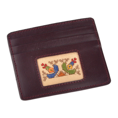 Brown Leather Card Holder with Traditional Textile