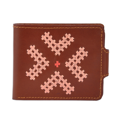 Brown Leather Wallet with Colorful Armenian Hand Embroidery