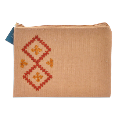 Handcrafted Diamond-Themed Embroidered Cotton Cosmetic Bag