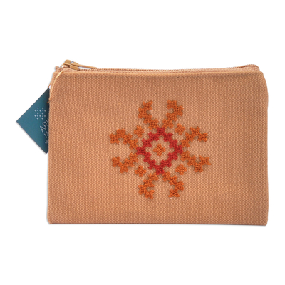 Handcrafted Flower-Themed Embroidered Cotton Cosmetic Bag