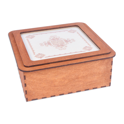 Handmade Wood Jewelry Box with Embroidered Motif on Lid