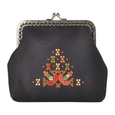 Linen Coin Purse with Traditional Armenian Floral Embroidery