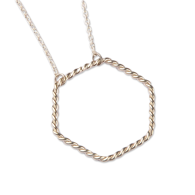 Sterling Silver Hexagon-Shaped Pendant Necklace from Armenia